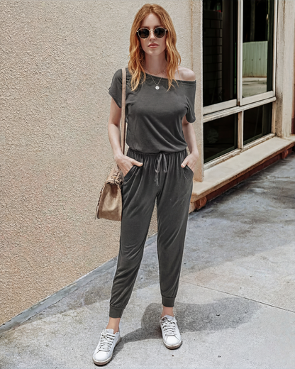 (S-3XL) Women's Off Shoulder Stretchy Jumpsuit