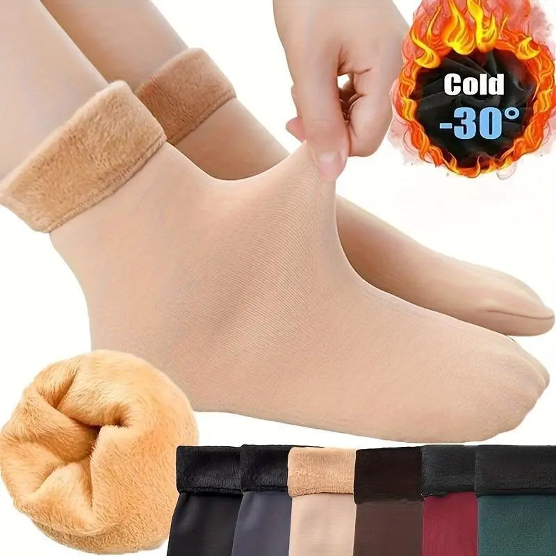 Unisex Thick Fleece Heating Thermal Socks, 6 Pairs/12 Pcs, Cold Proof Winter Floor Socks