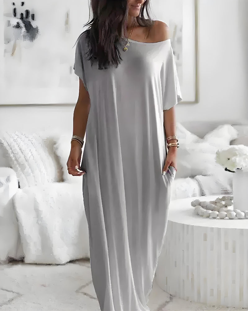 Robe longue chauve-souris à épaules dénudées