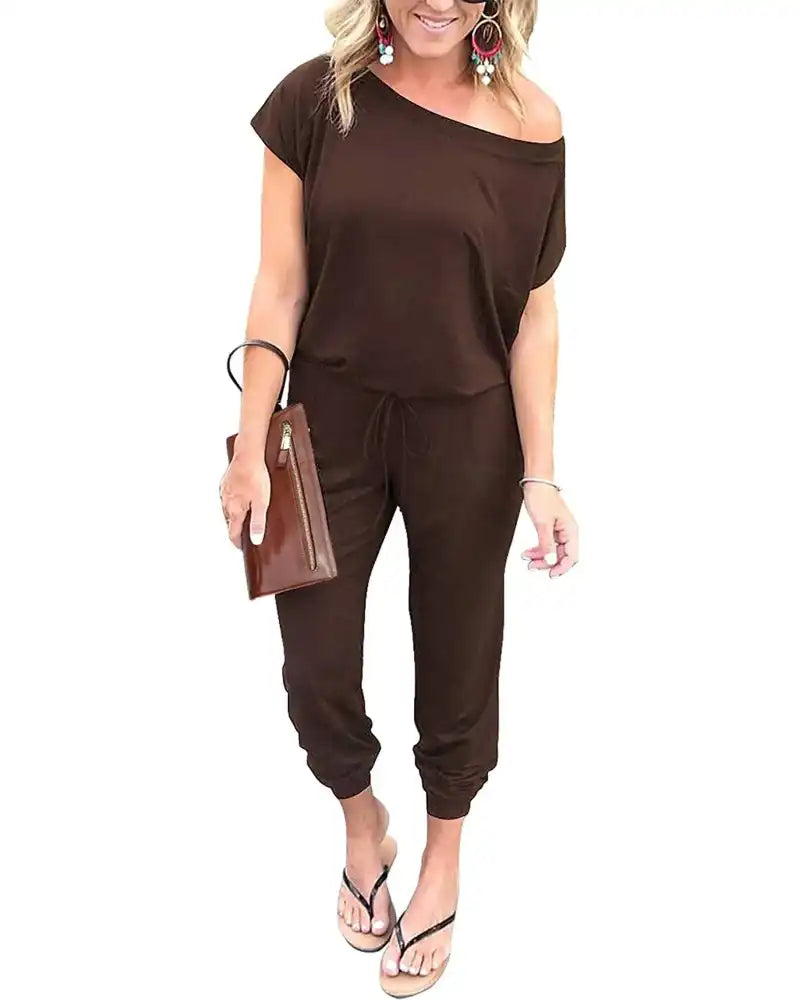 (S-3XL) Women's Off Shoulder Stretchy Jumpsuit