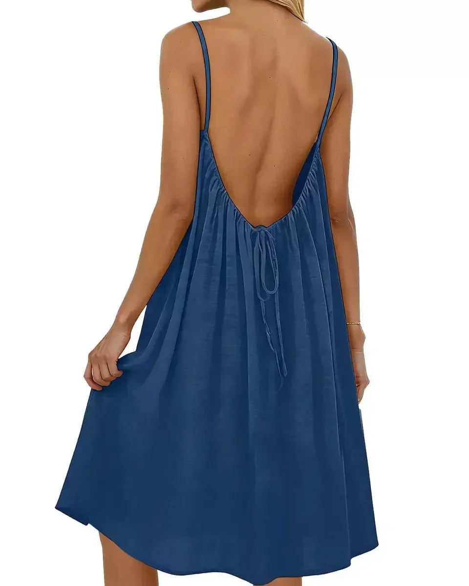 Robe caraco unie dos nu longueur genou