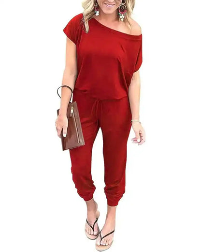 (S-3XL) Women's Off Shoulder Stretchy Jumpsuit