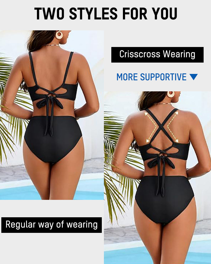 Ensemble de maillot de bain 3 pièces taille haute, jupe-short de bain florale modeste