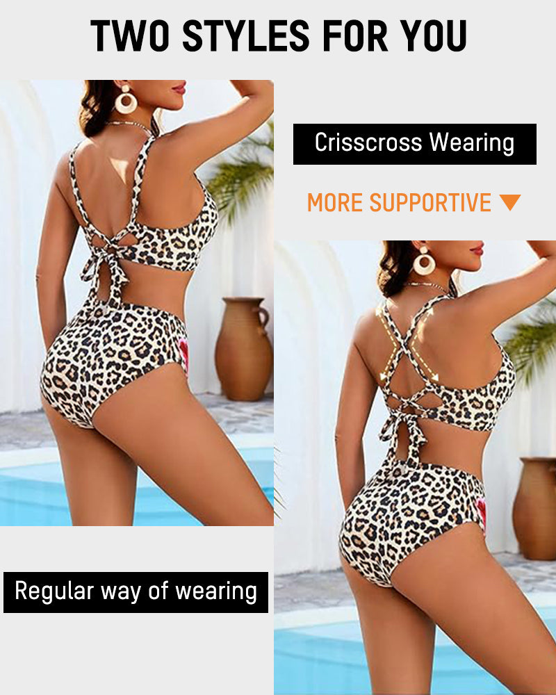 Ensemble de maillot de bain 3 pièces taille haute, jupe-short de bain florale modeste
