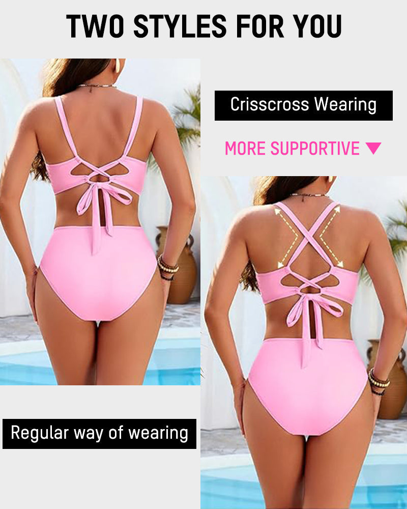 Ensemble de maillot de bain 3 pièces taille haute, jupe-short de bain florale modeste