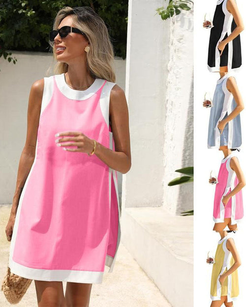 Two-Piece Color Block Sleeveless Set with Pocket Shorts