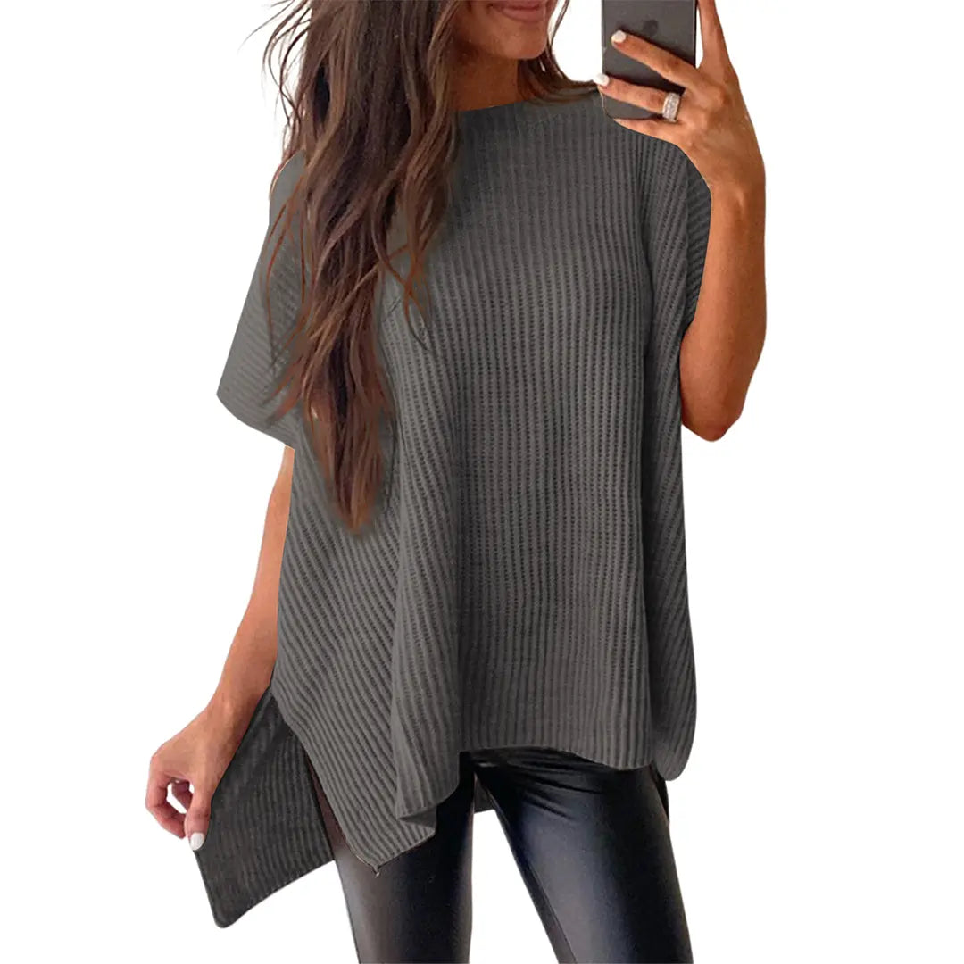 Haut en maille ample surdimensionné à col rond pour femme