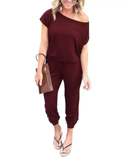 (S-3XL) Women's Off Shoulder Stretchy Jumpsuit