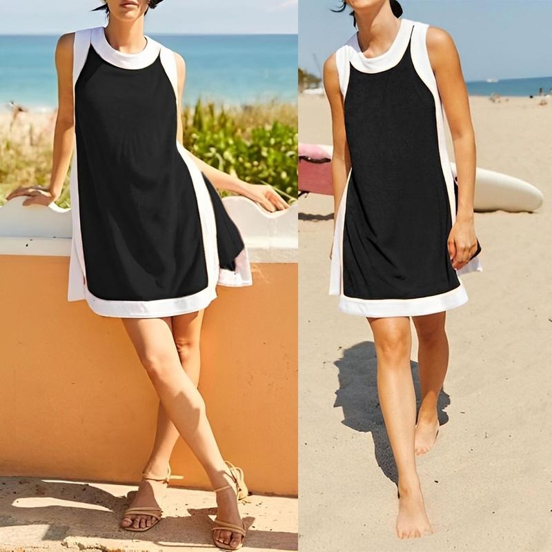 Two-Piece Color Block Sleeveless Set with Pocket Shorts