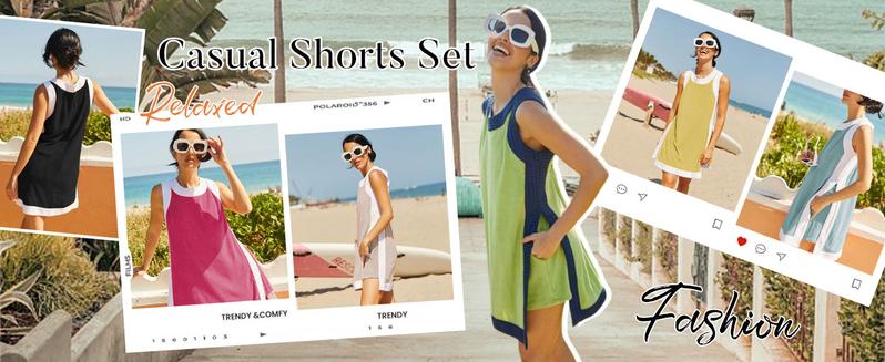 Two-Piece Color Block Sleeveless Set with Pocket Shorts