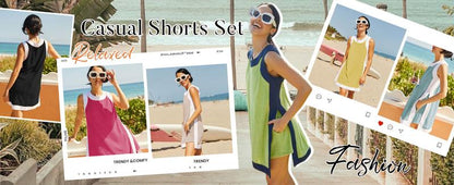 Two-Piece Color Block Sleeveless Set with Pocket Shorts