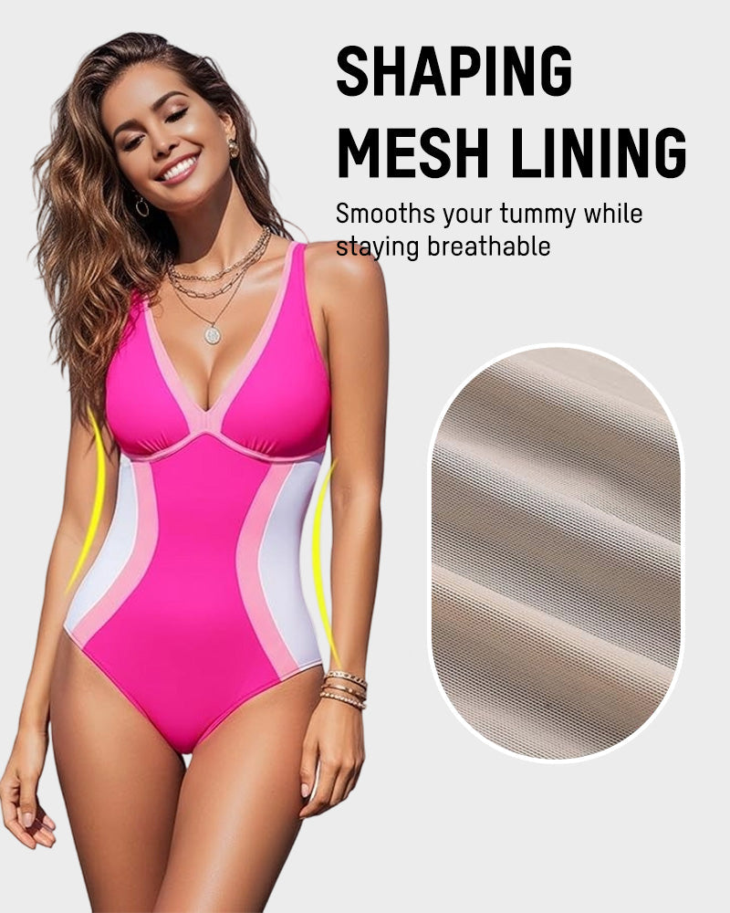 Maillot de bain une pièce gainant à blocs de couleurs