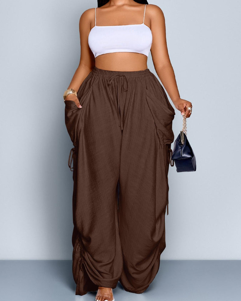 Pantalon ample à jambes larges décontracté pour femme, toutes saisons