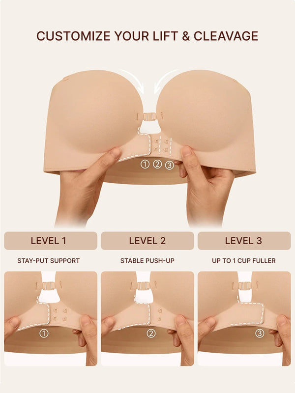 Soutien-gorge sans armatures à fermeture frontale et maintien sans bretelles