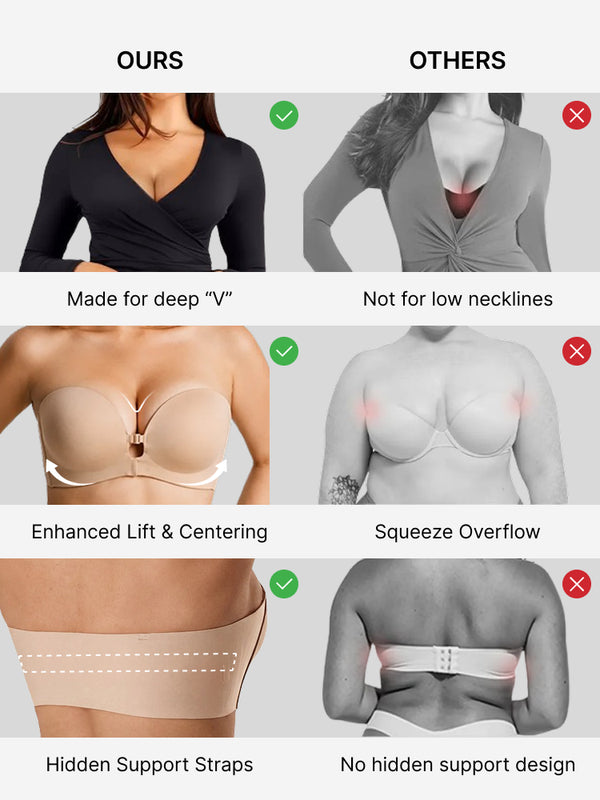 Soutien-gorge sans armatures à fermeture frontale et maintien sans bretelles