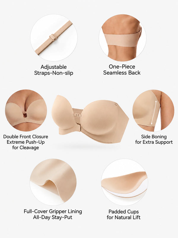 Soutien-gorge sans armatures à fermeture frontale et maintien sans bretelles