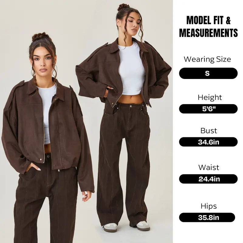Women’s Vintage Zip-Up Collared Jacket