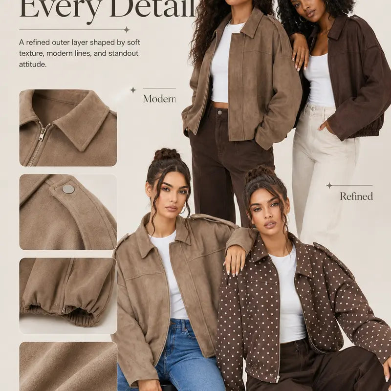 Women’s Vintage Zip-Up Collared Jacket