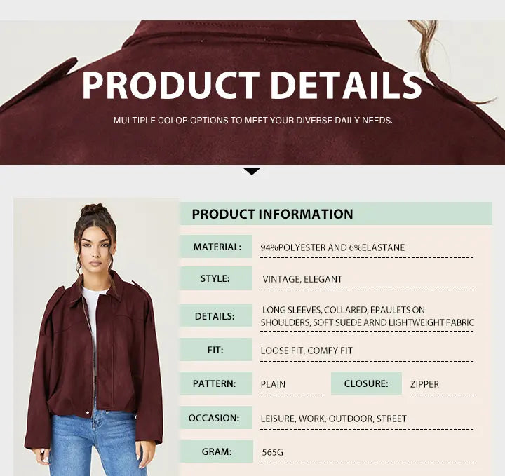 Women’s Vintage Zip-Up Collared Jacket
