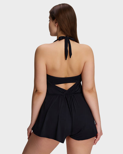 Halter V-Neck Tummy Control Swim Romper