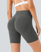 Short de sport taille haute gainant, effet push-up, contrôle du ventre, avec poches latérales, taille 7