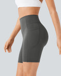 Short de sport taille haute gainant, effet push-up, contrôle du ventre, avec poches latérales, taille 7
