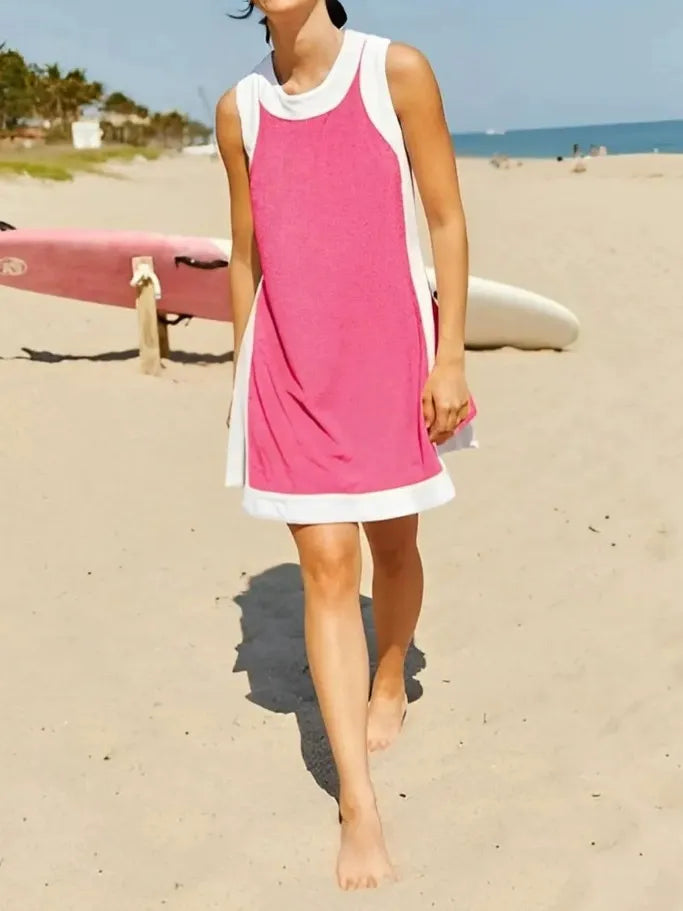 Two-Piece Color Block Sleeveless Set with Pocket Shorts