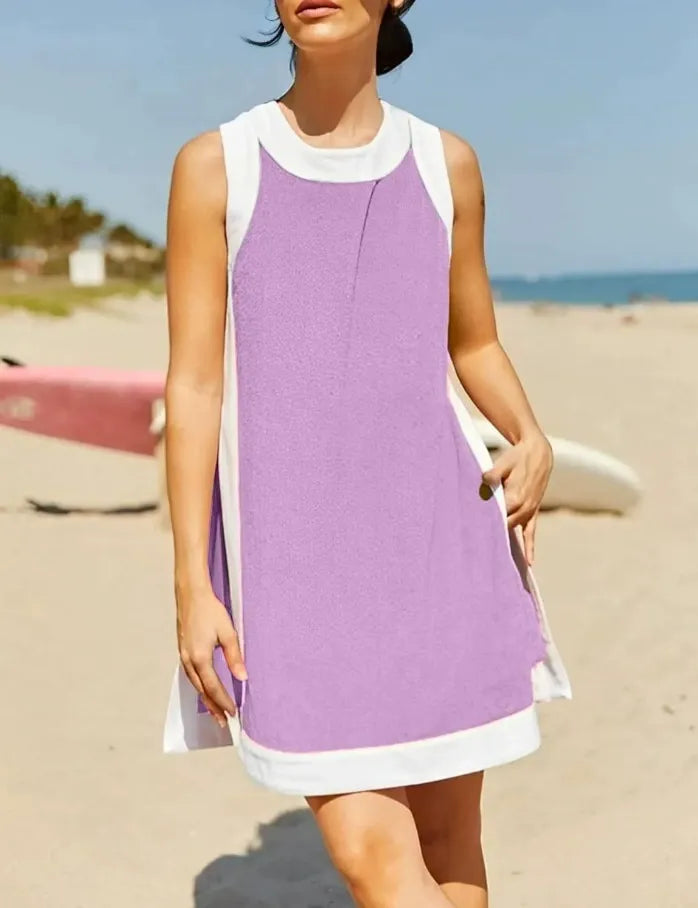 Two-Piece Color Block Sleeveless Set with Pocket Shorts