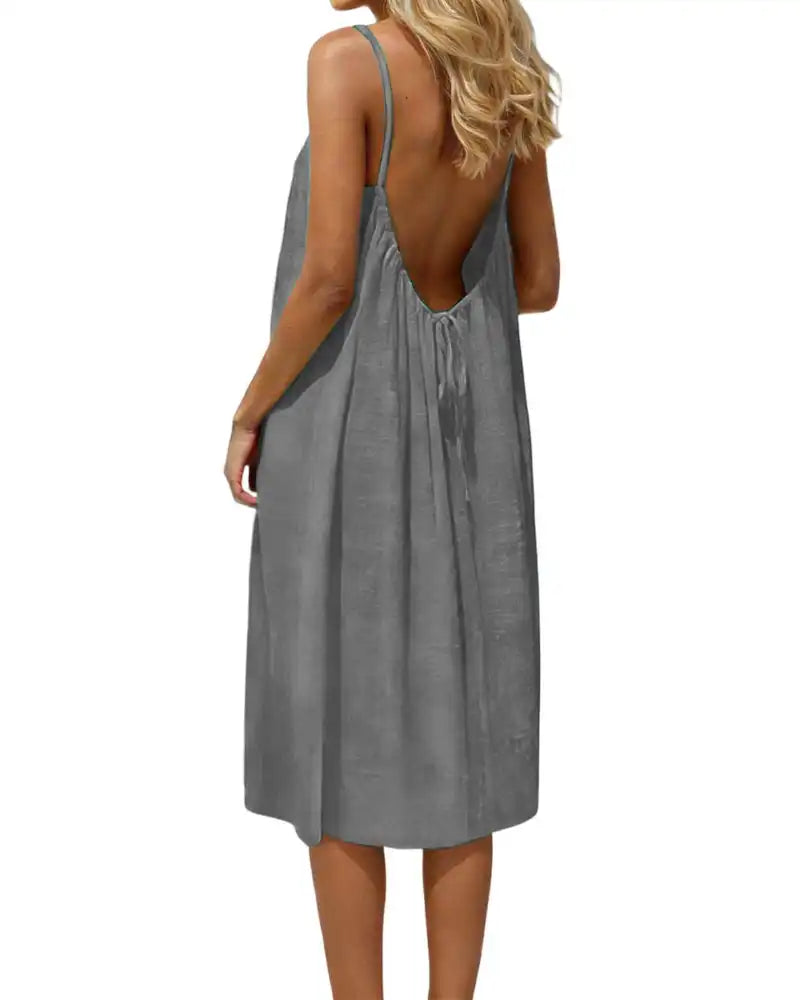 Robe caraco unie dos nu longueur genou