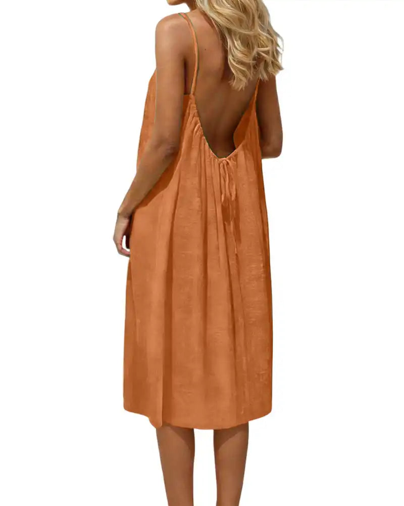 Robe caraco unie dos nu longueur genou
