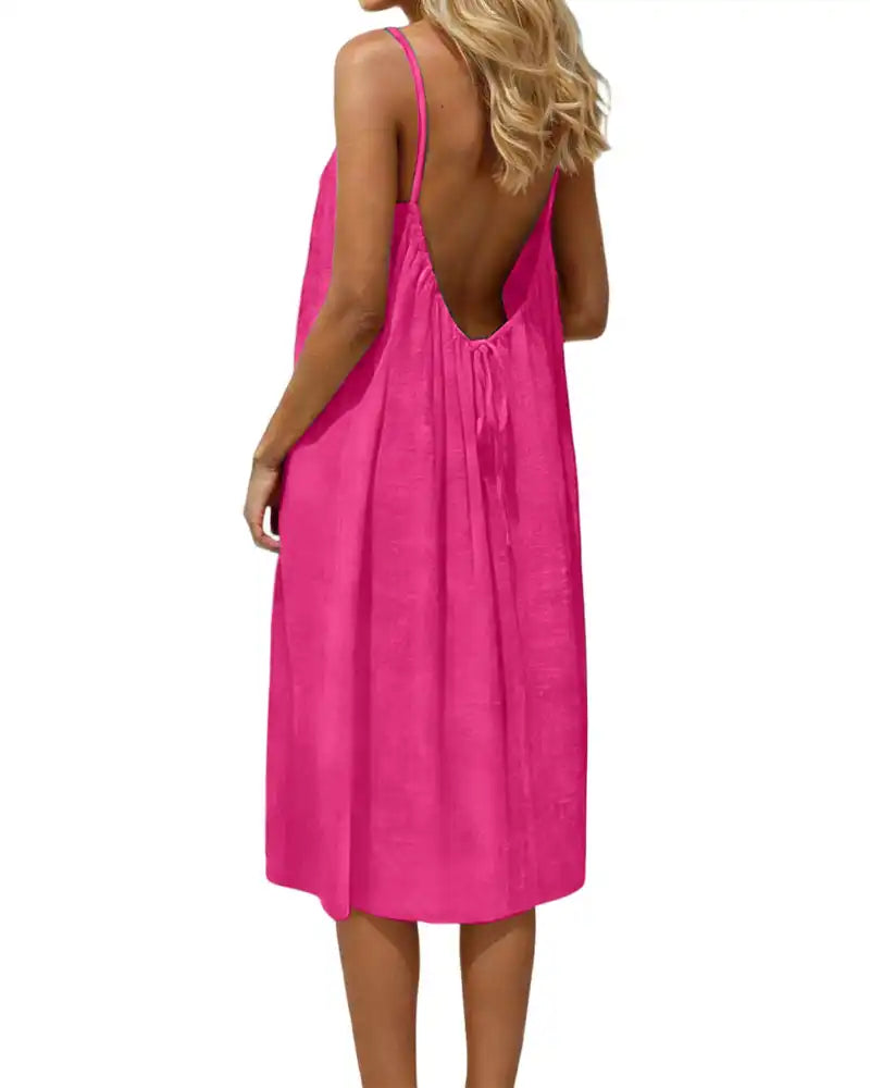 Robe caraco unie dos nu longueur genou