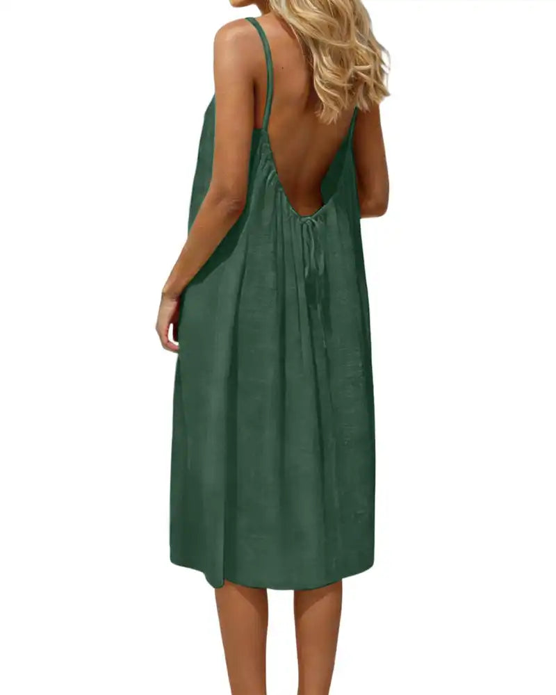 Robe caraco unie dos nu longueur genou