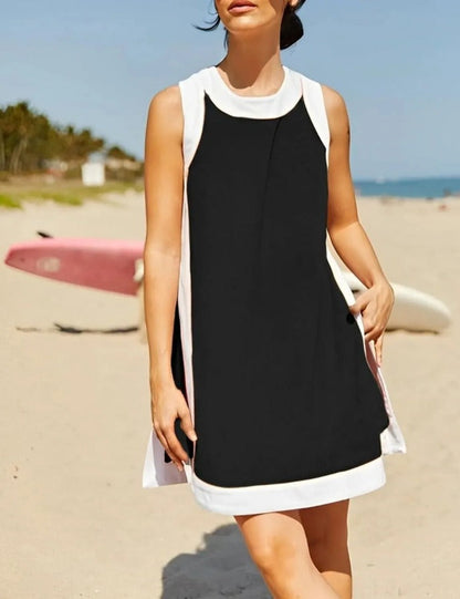 Two-Piece Color Block Sleeveless Set with Pocket Shorts