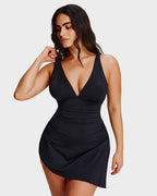 Robe de bain amincissante à nœud latéral et encolure en V froncée