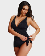 Robe de bain amincissante à nœud latéral et encolure en V froncée