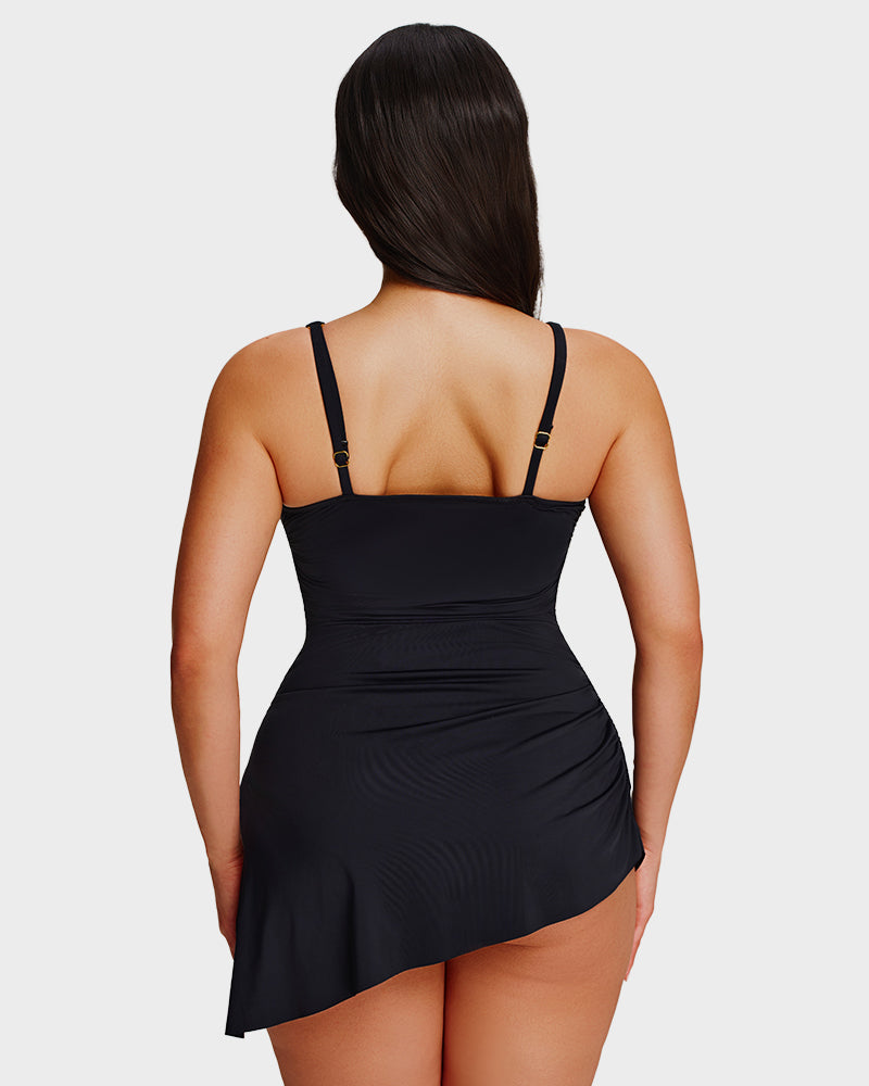 Robe de bain amincissante à nœud latéral et encolure en V froncée
