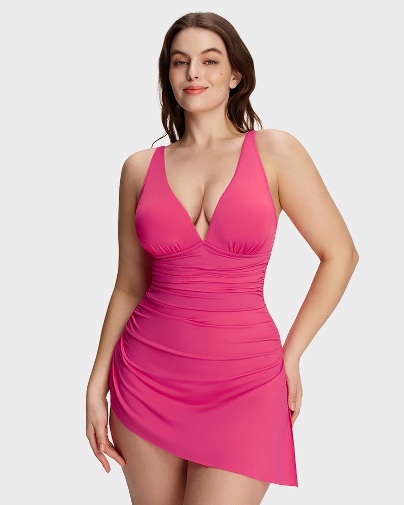 Robe de bain amincissante à nœud latéral et encolure en V froncée