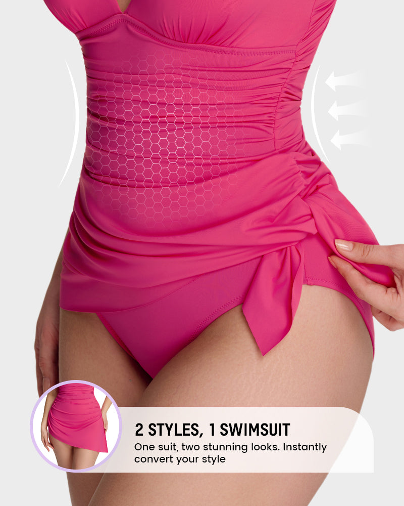 Robe de bain amincissante à nœud latéral et encolure en V froncée