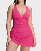Robe de bain amincissante à nœud latéral et encolure en V froncée