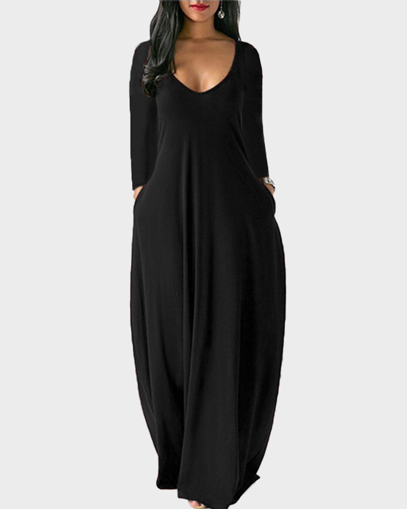 Solid Color Pocket Lounge Dress