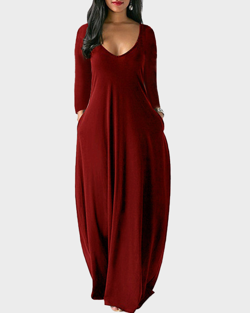 Robe d'intérieur unie à poches
