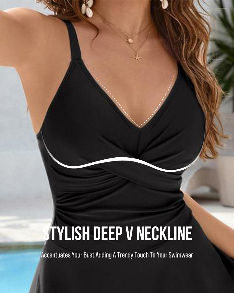 V-Neck Tummy Control Modest Swimdress