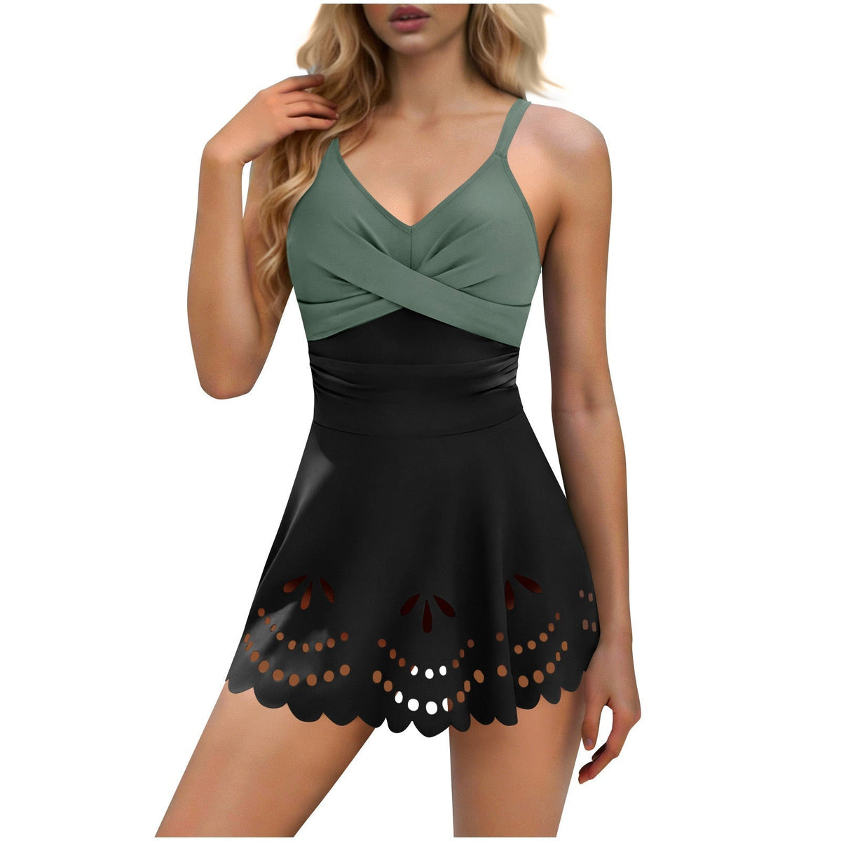 V-Neck Tummy Control Modest Swimdress