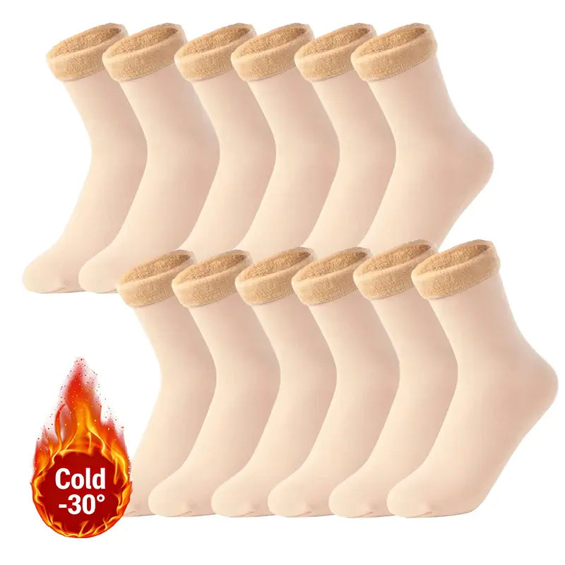 Chaussettes thermiques épaisses en polaire pour homme et femme, 6 paires/12 pièces, chaussettes d'intérieur d'hiver anti-froid