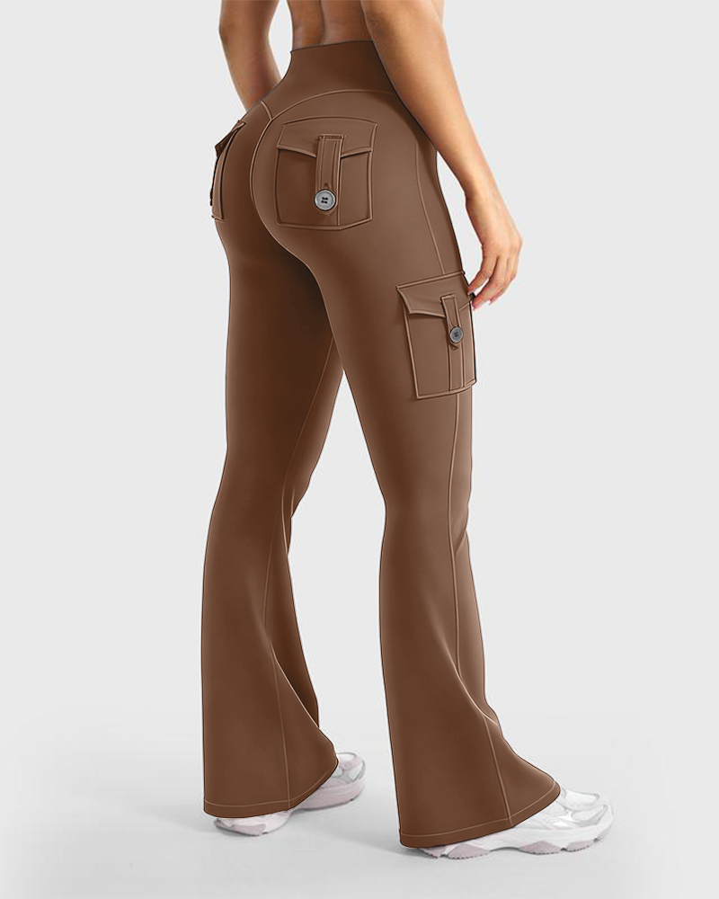 High-Waisted Flare Leggings with Pockets & No Front Seam