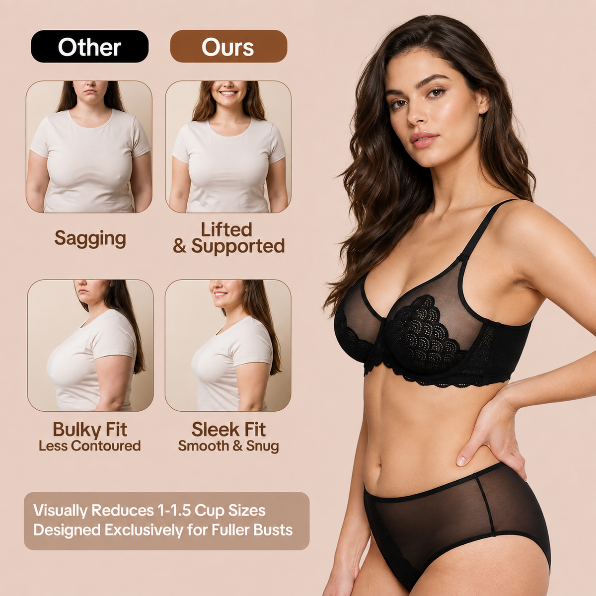 Mermaid Scales Plus Size Lace Underwire Bra