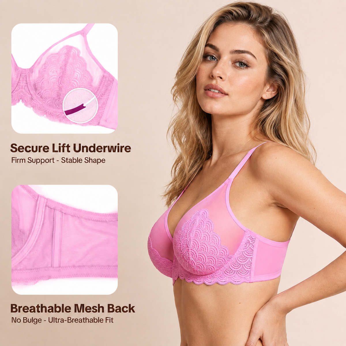 Soutien-gorge grande taille à armatures en dentelle écailles de sirène