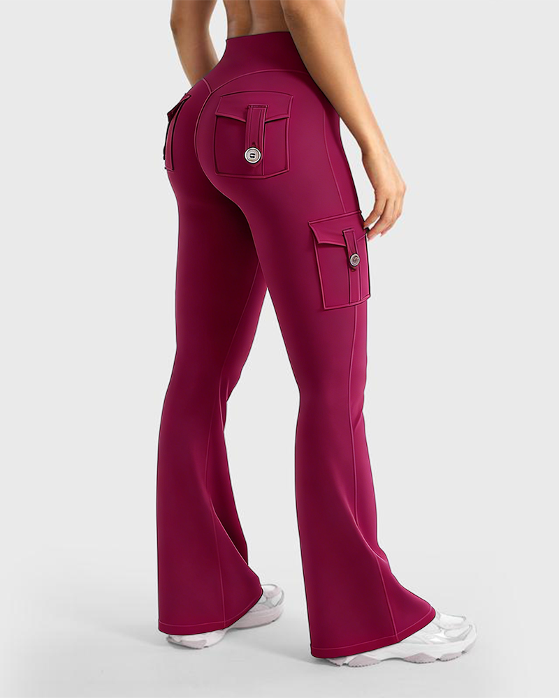 High-Waisted Flare Leggings with Pockets & No Front Seam