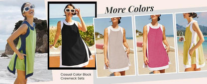 Two-Piece Color Block Sleeveless Set with Pocket Shorts