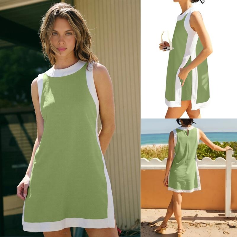 Two-Piece Color Block Sleeveless Set with Pocket Shorts